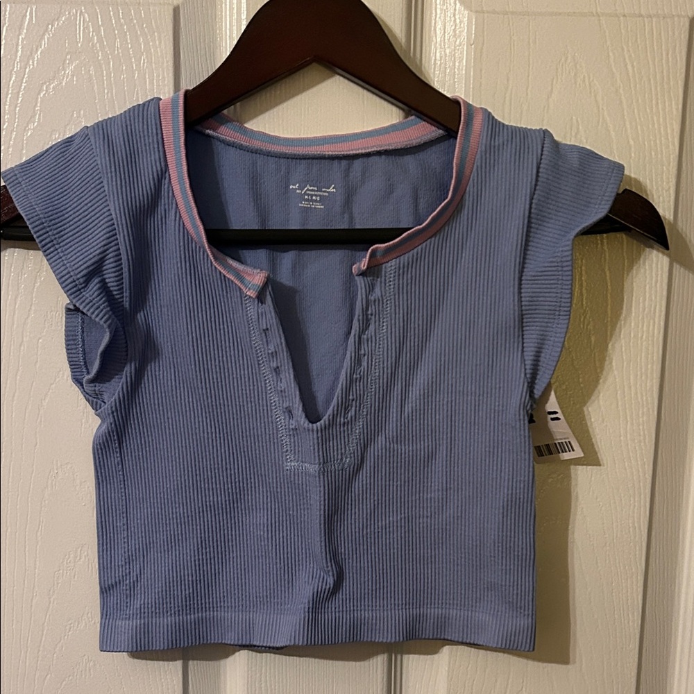 Urban Outfitters Blue and Pink Ribbed Crop Top